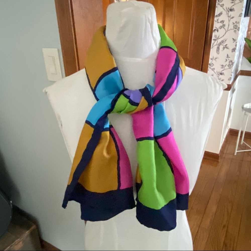 Stained glass scarf bright bold squares silk scarf rectangle
